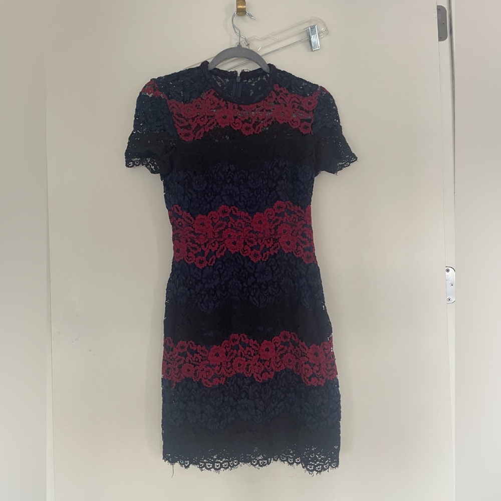 Express Color Block Lace Mini Dress